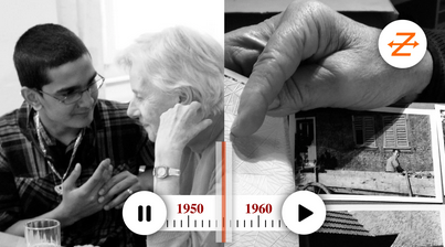 Schüler:Innen treffen Leute ab etwa 60 Jahren und befragen sie zu deren Kindheit und Jugend